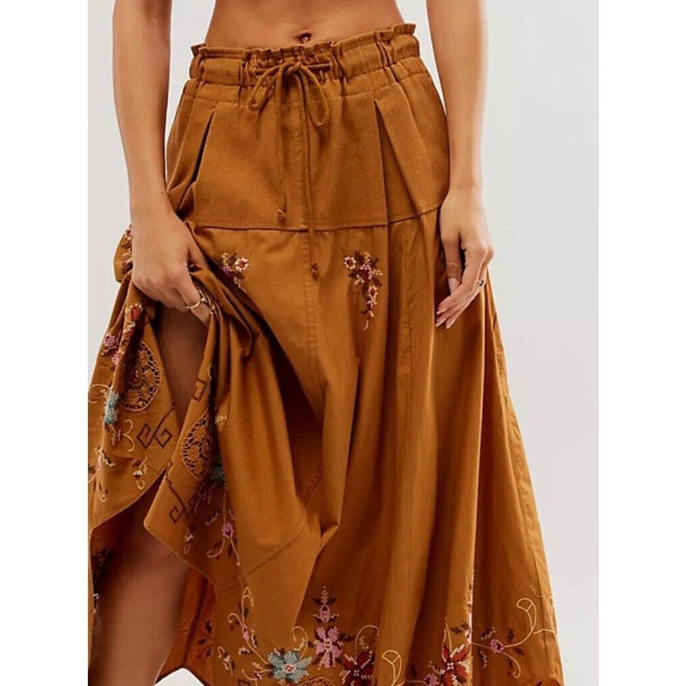 Free People Tan Embroidered Maxi Skirt - Picture 2 of 6